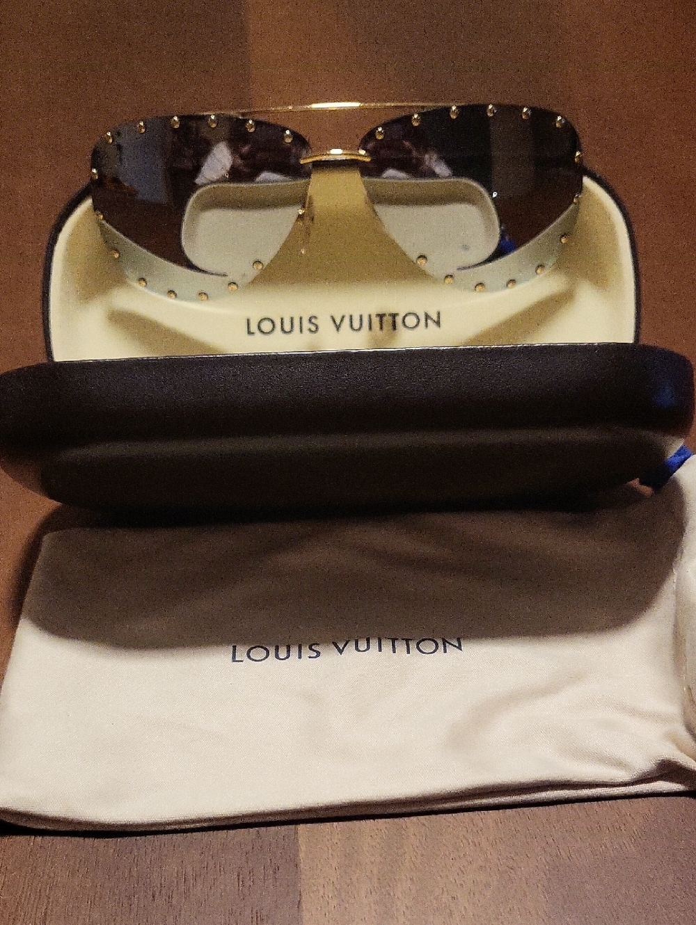 Louis Vuitton Gold Rimless Studded Sunglasses with Brown Gradient Lenses
